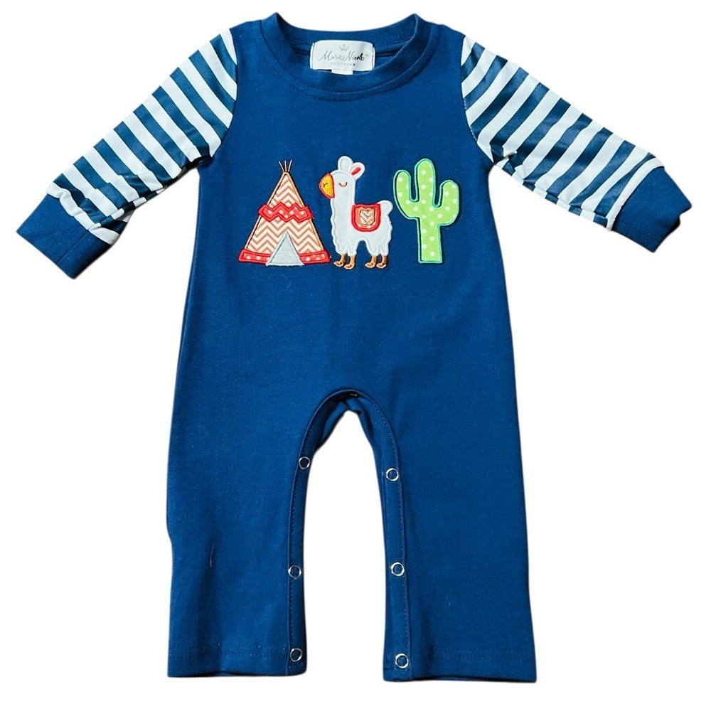 Marie Nicole Navy Kids One Piece with Striped Sleeves Size 12 Months